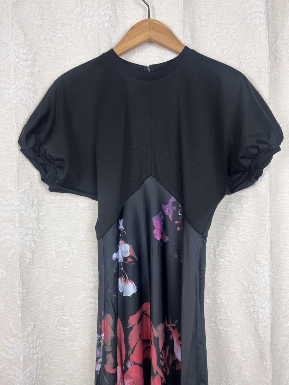 Ted Baker London Drewee Mixed Media Midi Dress empire waist puff sleeve satin XS - Picture 3 of 11